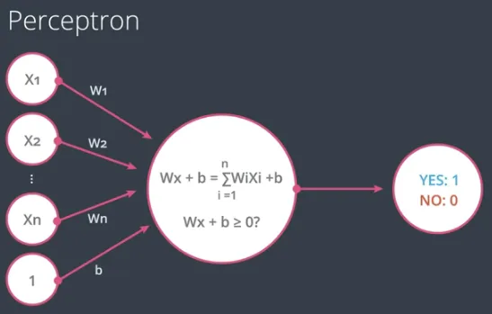 Notasi Perceptron untuk n input, n weight, 1 bias